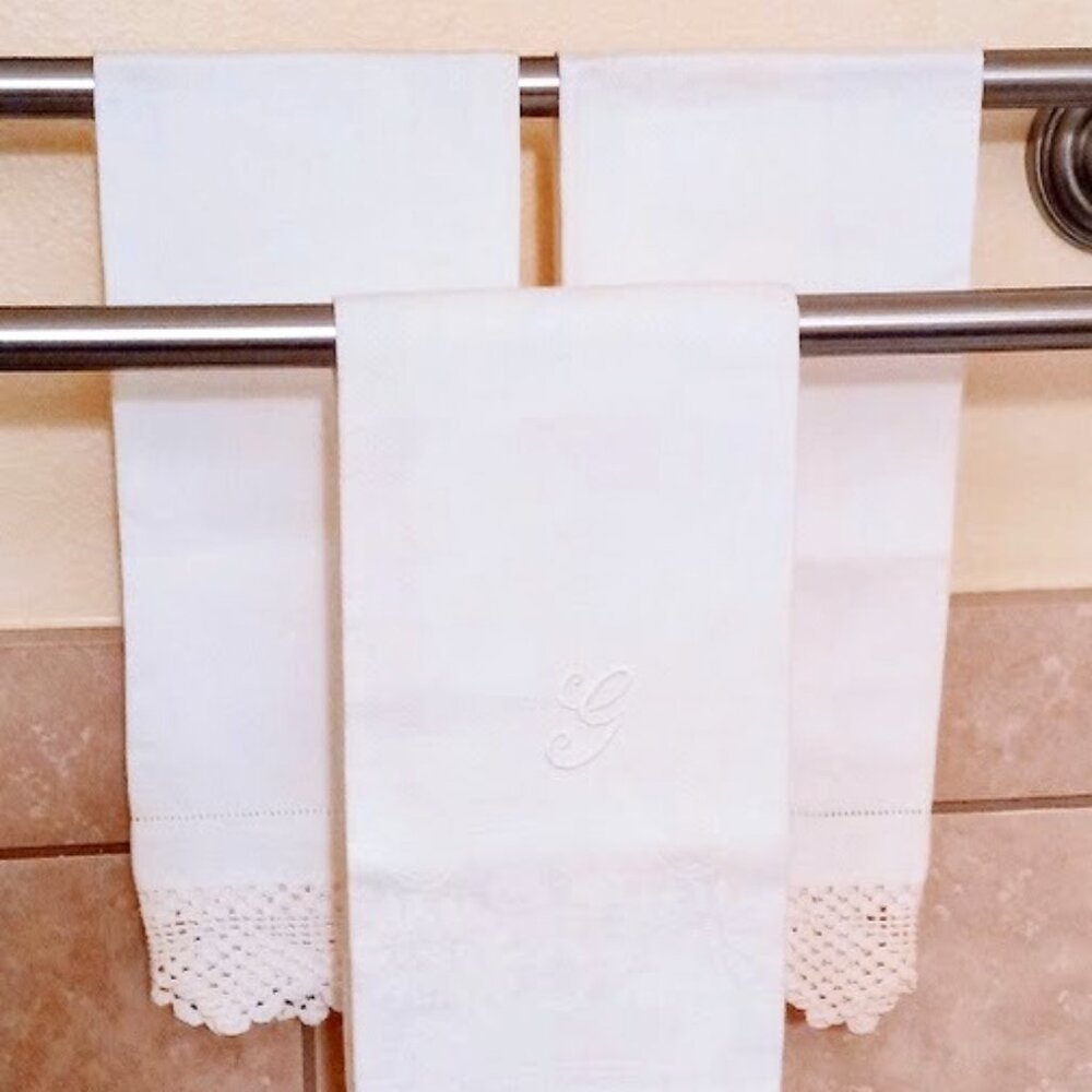3 Beautiful Antique English Linen Hand Towels